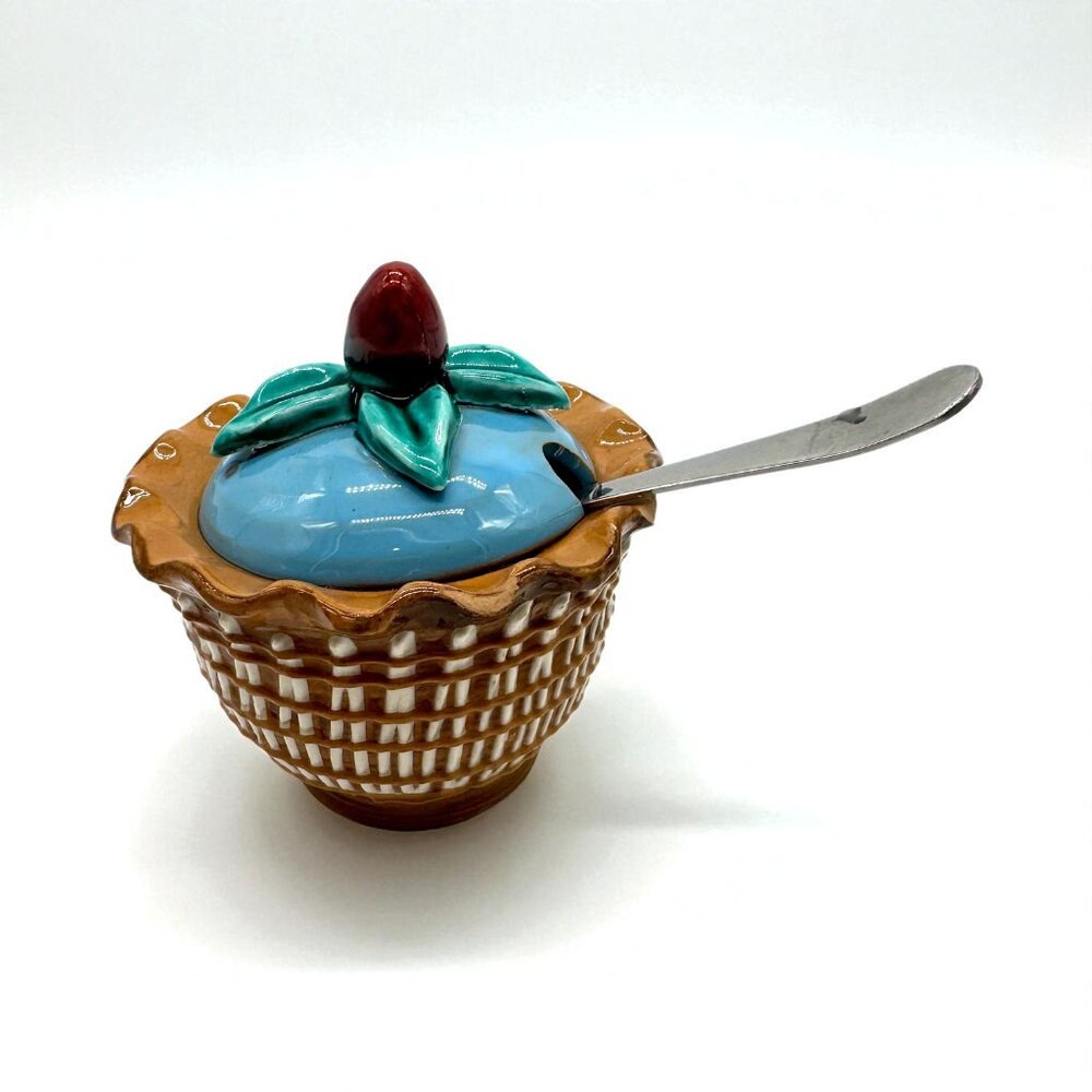 Vintage Preserve or Sugar Bowl Dish ITALY Hand Painted *read*